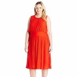 Calvin Klein L Sleeveless Pleated Dress Tango Red
